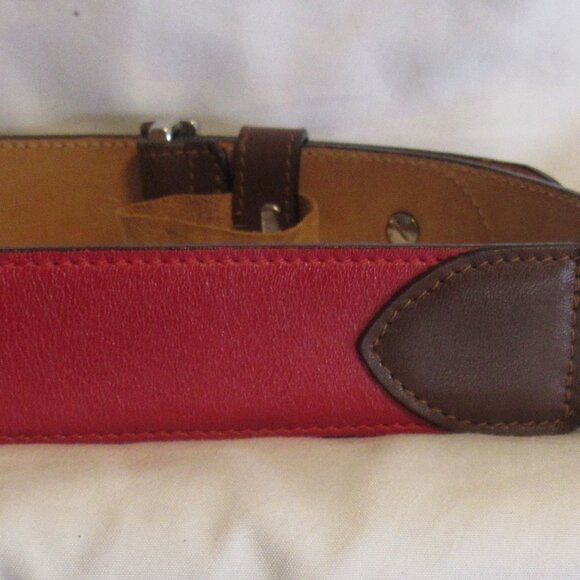 Iceberg Italian Red and Brown Leather Belt Silver Hardware, Size 42/31 cm J892 - Picture 3 of 6